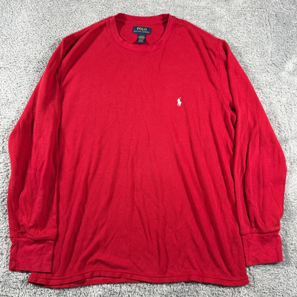 Polo Ralph Lauren Waffle Knit Thermal Shirt Mens XL Red Long Sleeve Pony Logo